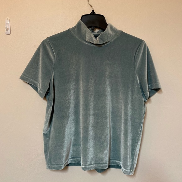 Madewell velvet aqua mockneck top - Picture 2 of 3